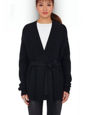 Helmut Lang Wool Cashmere Cardigan M Black Belted High Slit Tunic